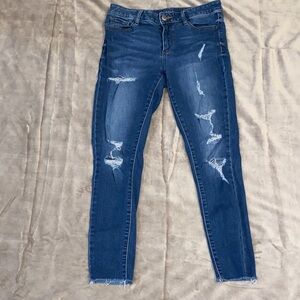 a.n.a Women's Distressed Skinny Jeans - Dark Blue